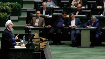 Iranian President Hassan Rouhani speaks during the parliament session in Tehran. EPA