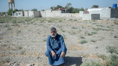 Hussien Ali Kallaa 47 years old in the middle of his draught land in Al aabada vilaage in easternghouta rural Damascus Oct 20,2025