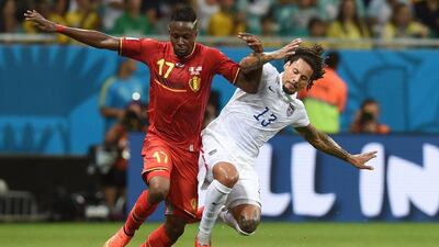 The American Jermaine Jones, right, born in Germany and employed in Turkey, arrived in Brazil relatively unknown and with a slightly lumbering gait. His all-energy performances, during which he broke up opposition attacks and quickly turned defence into attack, however, were crucial to the American run to the last 16. Netted a fantastic, curling strike against Portugal, which appeared to catch even him by surprise. AFP PHOTO/ FRANCISCO LEONG