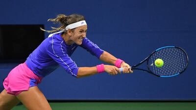 Victoria Azarenka hits a backhand against Elise Mertens during the US Open quarter-finals. Reuters