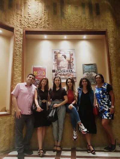 Samia Badih with her childhood friends in Ishbilia following the screening of her film.