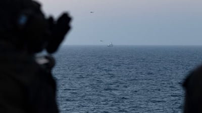 US Marines aboard USS New Orleans stand watch during naval blockade operations against Iran. Photo: Centcom