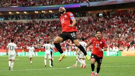 Mohamed Salah celebrates scoring Egypt's second goal in a 3-1 World Cup win over New Zealand at BC Place Vancouver, on June 21, 2026, in Vancouver, British Columbia. AFP