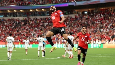 Mohamed Salah celebrates scoring Egypt's second goal in a 3-1 World Cup win over New Zealand at BC Place Vancouver, on June 21, 2026, in Vancouver, British Columbia. AFP