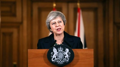 Britain's Prime Minister Theresa May holds a news conference at Downing Street. Reuters