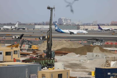 Building crews work outside Terminal 6 as part of the John F Kennedy International Airport redevelopment project in New York, on March 4. AFP