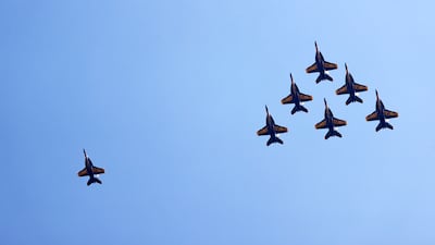 The Blue Angels fly over New York City's Manhattan borough. EPA