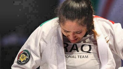 Ishtar Azzawi, left, wins the 70kgs blue-belt final at the Abu Dhabi World Professional Jiu-Jitsu Championship 2019.