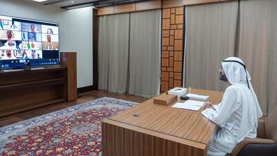 Sheikh Mohammed bin Rashid, Prime Minister and Ruler of Dubai, chairs a UAE Cabinet meeting. Courtesy UAE Gov Twitter