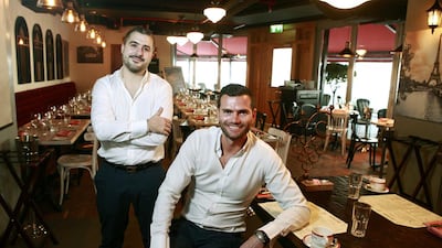 Jonathan Vercoutere, left, and Julien Pilard at Bistro Des Arts in Dubai Marina. Sarah Dea / The National