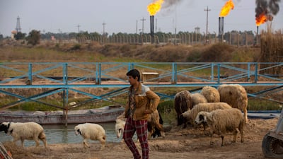 The Nahr Bin Omar oil field near Basra. Iraq exported $11.07bn of oil in March 2022, the highest level for half a century, as crude prices soared. AFP