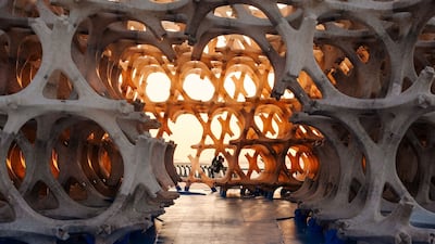 An installation by artist Wael Al Awar on the Corniche as part of the first Abu Dhabi Public Art Biennial. Photo: DCT Abu Dhabi