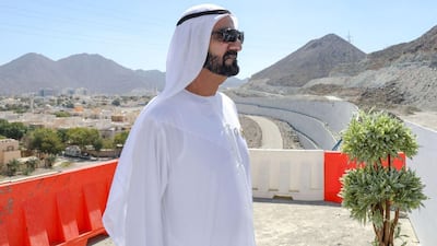 Sheikh Mohammed bin Rashid, Prime Minister and Ruler of Dubai, inspects development projects in the northern emirates. Courtesy Dubai Media Office Twitter