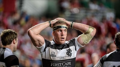 Imanol Harinordoquy, the Barbarians player, looks on during the game. Philippe Lopez / AFP