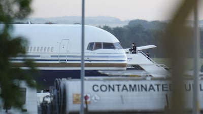 The Boeing 767 aircraft scheduled to take asylum seekers from the UK to Rwanda on Tuesday. Seven men from Iraq, Iran, Albania and Vietnam were on the plane when a last-minute injunction grounded the flight. PA