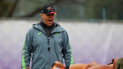 AUstralia head coach Michael Cheika shouts instructions during training in Oita on Thursday. Getty