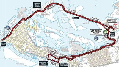 Stage 2 of the Abu Dhabi Tour, the Capital Stage, from Yas Marina Circuit to Emirates Palace to Yas Mall. Courtesy: Abu Dhabi Tour