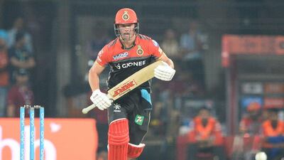 Royal Challengers Bangalore batsman AB de Villiers runs between the wickets against Kings XI Punjab at the Holkar Stadium in Indore on April 10, 2017. Sajjad Hussain / AFP