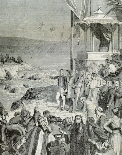A portrait of the inauguration ceremony of the Suez Canal at Port-Said on November 17, 1869, under Isma'il Pasha. Getty Images.