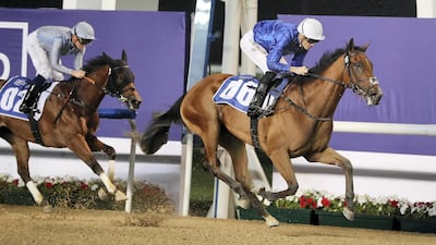 Jockey Christophe Soumillon guides Final Song to victory at Meydan Racecourse in Dubai on Thursday. Pawan Singh / The National