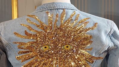 An embroidered denim jacket from Schiaparelli. Sarah Maisey / The National