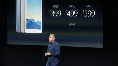 Phil Schiller, Apple’s senior vice president of worldwide product marketing, discuss the pricing of the new Apple mini 3. Marcio Jose Sanchez / AP Photo
