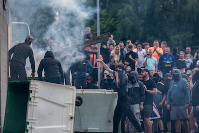 Anti-migration protesters attempted to enter the Holiday Inn Express Hotel which is housing asylum seekers in Rotherham. Getty Images