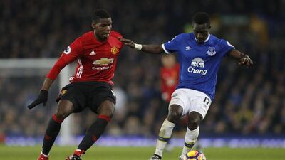 Everton’s Idrissa Gueye in action with Manchester United’s Paul Pogba. Carl Recine / Action Images / Reuters
