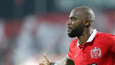 Grafite of Al Ahli celebrates scoring during the Arabian Gulf League match against Al Jazira at Rashid Stadium in Dubai on October 18, 2014. Courtesy Al Ittihad