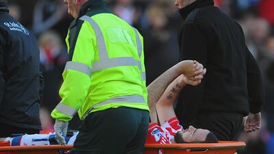 Stoke's Marc Wilson is stretchered off against Sunderland. Michael Regan/Getty Images