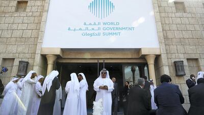 Delegates on the first day of World Government Summit 2018 held at Madinat Jumeirah in Dubai. Pawan Singh / The National