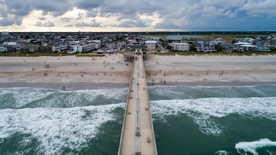 Johnny Mercer's Fishing Pier juts into the Atlantic Ocean two days before Hurricane Florence is expected to strike Wrightsville Beach, North Carolina. EPA