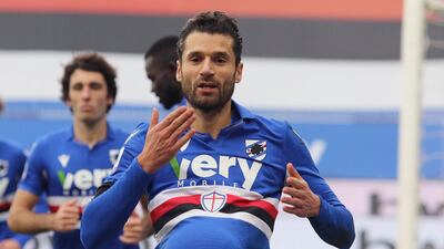 Sampdoria's Antonio Candreva celebrates after opening the scoring. AP