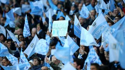 Man City fans show their support prior to the Uefa Champions League quarter final second leg match between Manchester City FC and Paris Saint-Germain at the Etihad Stadium on April 12, 2016 in Manchester, United Kingdom. (Photo by Alex Livesey/Getty Images)