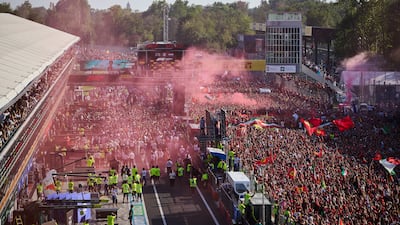 Italian fans surround the podium after Kimi Antonelli's win. Getty Images