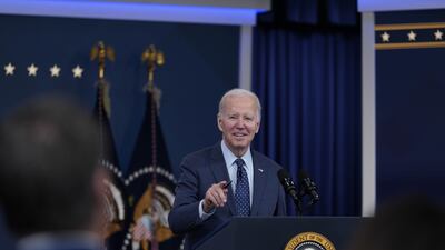 US President Joe Biden speaks in Washington. Bloomberg