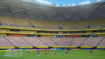 Brazilian players attend a training session at Arena da Amazonia in Manaus, Brazil,. AP Photo