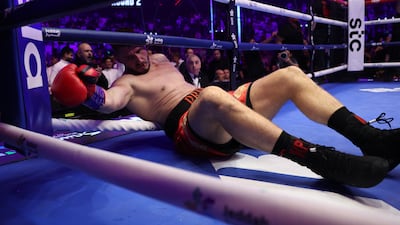 Kristian Prenga is floored by Anthony Joshua. Getty Images