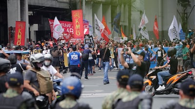 Protesters also called for a better living wage for labourers. EPA