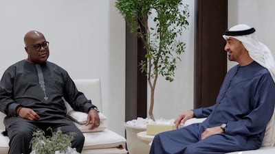 President Sheikh Mohamed meets Felix Tshisekedi, President of the Democratic Republic of the Congo, as part of his working visit to the UAE. Photo: Wam MBZ with President of DRC. WAM