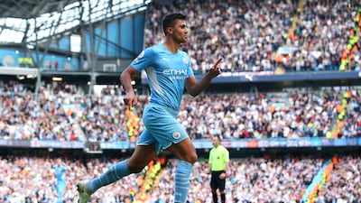 Rodri celebrates after scoring for Manchester City. Getty