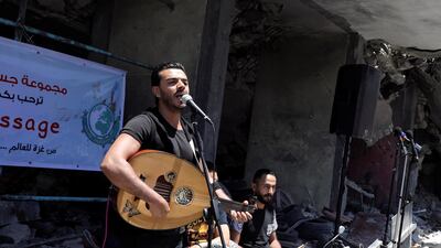 A Palestinian singer performs during a musical event calling to boycott the Eurovision Song Contest. Reuters