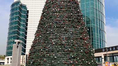 The giant Christmas tree at Dubai Festival City Mall. Pawan Singh / The National
