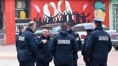Police officers in the Serb-dominated town of Mitrovica in Kosovo on November 23, 2018. AP Photo