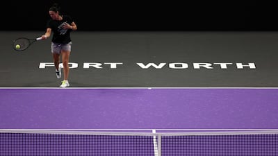 Ons Jabeur plays a forehand during practice prior to the 2022 WTA Finals. AFP