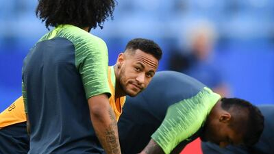 Brazil's forward Neymar takes part in a training session at the Samara Arena in Samara on July 1, 2018, on the eve of the Russia 2018 World Cup round of 16 football match against Mexico. AFP / Fabrice COFFRINI