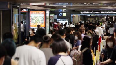 A crowded Hakata station in Fukuoka, Kyushu, after the typhoon caused the suspension of train services. EPA