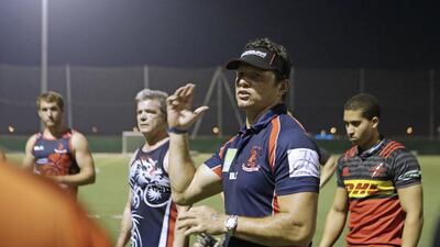 Jebel Ali Dragons coach Henry Paul, pictured here during a training session, has said his side can still improve following their victory over the Dubai Exiles. Jeffrey E Biteng / The National