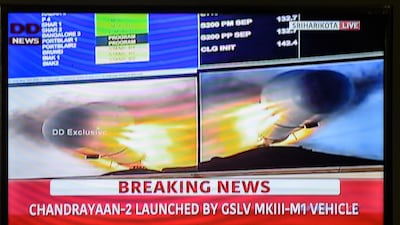 A television grab shows the launch of Chandrayaan2. AFP