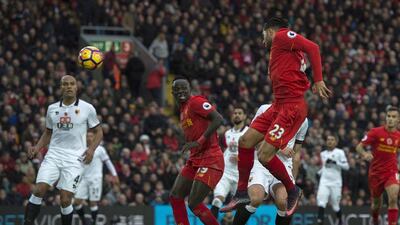 Liverpool’s Emre Can scores the third goal. Peter Powell / EPA
